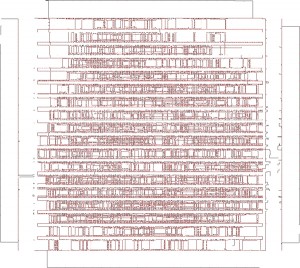 The largest solved traveling salesman problem, an 85,900-city routecalculated in 2006. The layout of the “cities” corresponds to the design of a customized computer chip created at Bell Laboratories, and the solution exhibits the shortest path for a laser to follow as it sculpts the chip. (Illustration: Courtesy of David Applegate, Robert Bixby, Vasek Chvatal and William Cook)