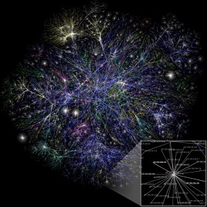 Mathematicians are using random matrix models to study and predict some of the Internet's properties, such as the size of typical computer clusters. (Illustration: Matt Britt)