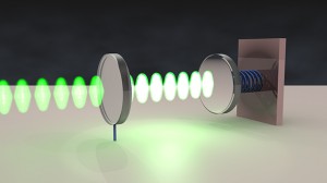 Rendering of an optomechanical oscillator.