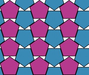An arrangement of pentagons that is believed but not proved to be the densest possible.