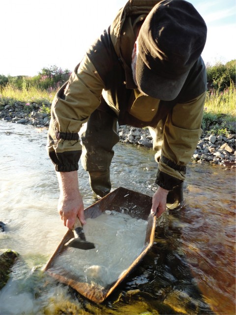 Valery Kryachko panning at the Listvenitovyi stream.