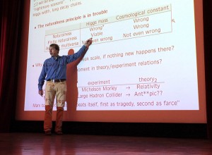 Alessandro Strumia of the University of Pisa, pictured speaking at a conference in 2013, has co-developed a scale-symmetric theory of particle physics called “agravity.”