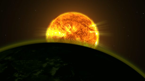 An exoplanet's atmosphere can filter out certain wavelengths of its star's light.