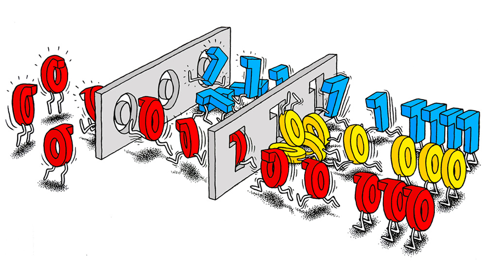 Quantum bits, or “qubits,” can simultaneously take on the values of both zero and one. 