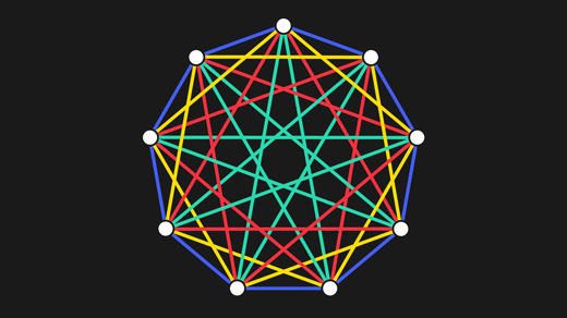 Animated demonstration of a colorful complete graph being tiled by a smaller tree