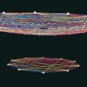 Illustration showing a large multicolored graph on top and a smaller one below, which is rising and growing bigger