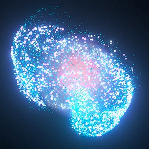 A sphere swirling with many small orbs around it.