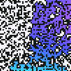A pixelated black and white animation of a model of percolation.
