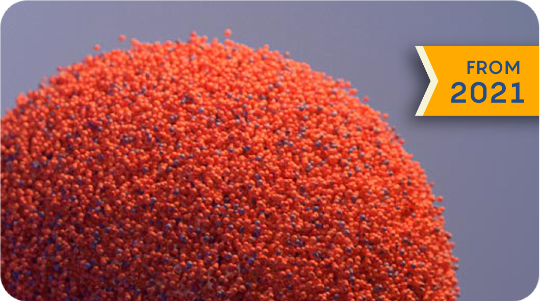 An orange ball decomposing into points and rematerializing as two balls, each the same size as the first. A tag on the image reads "From 2021"