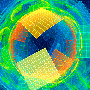 Illustration showing yellow and green shapes over a blue background