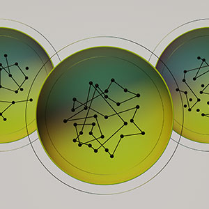 Three circles that have dots connected by lines, as in a graph.