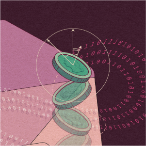 Illustration of thumbs flipping coins.