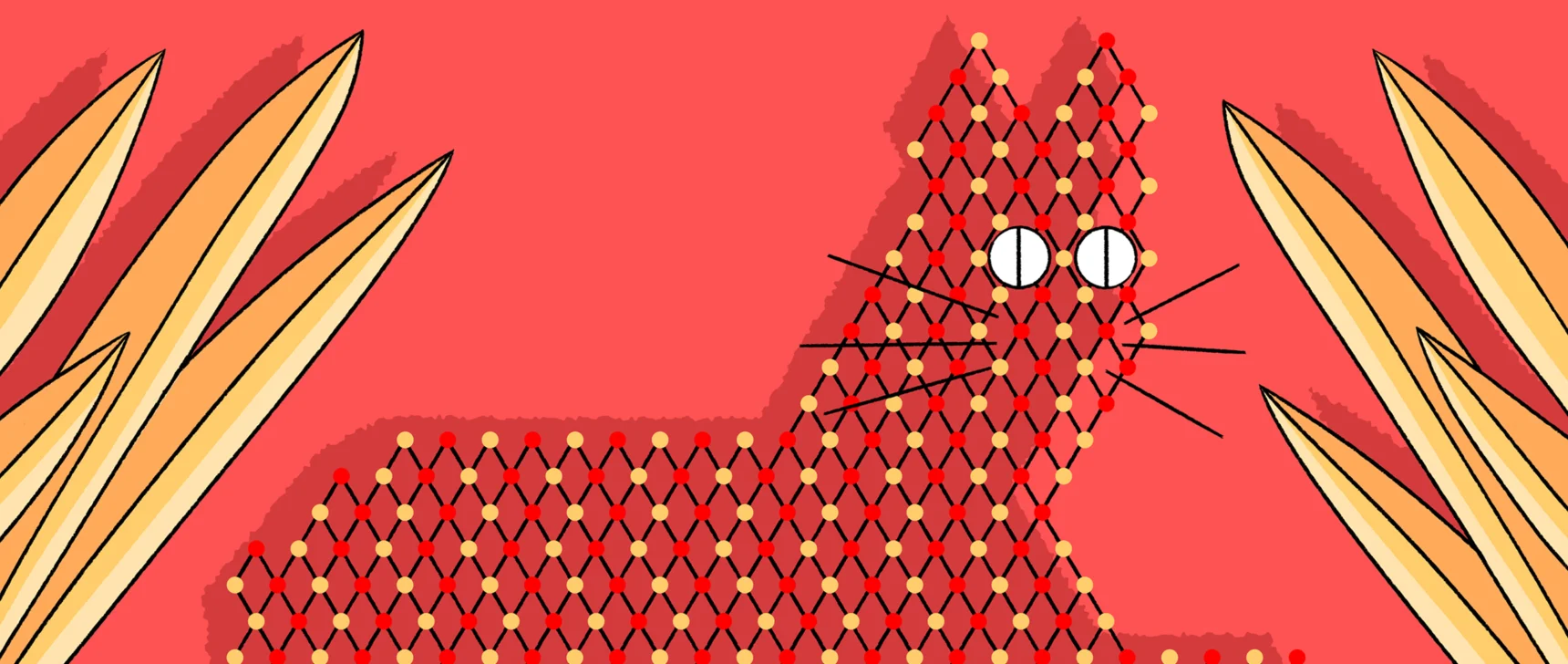 A cat represented by interlocking shapes
