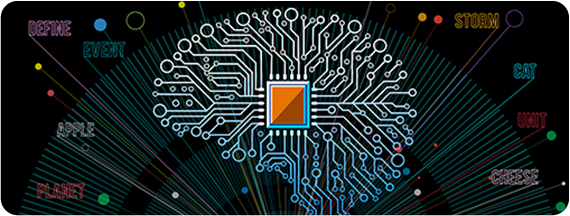 A brain represented by circuits