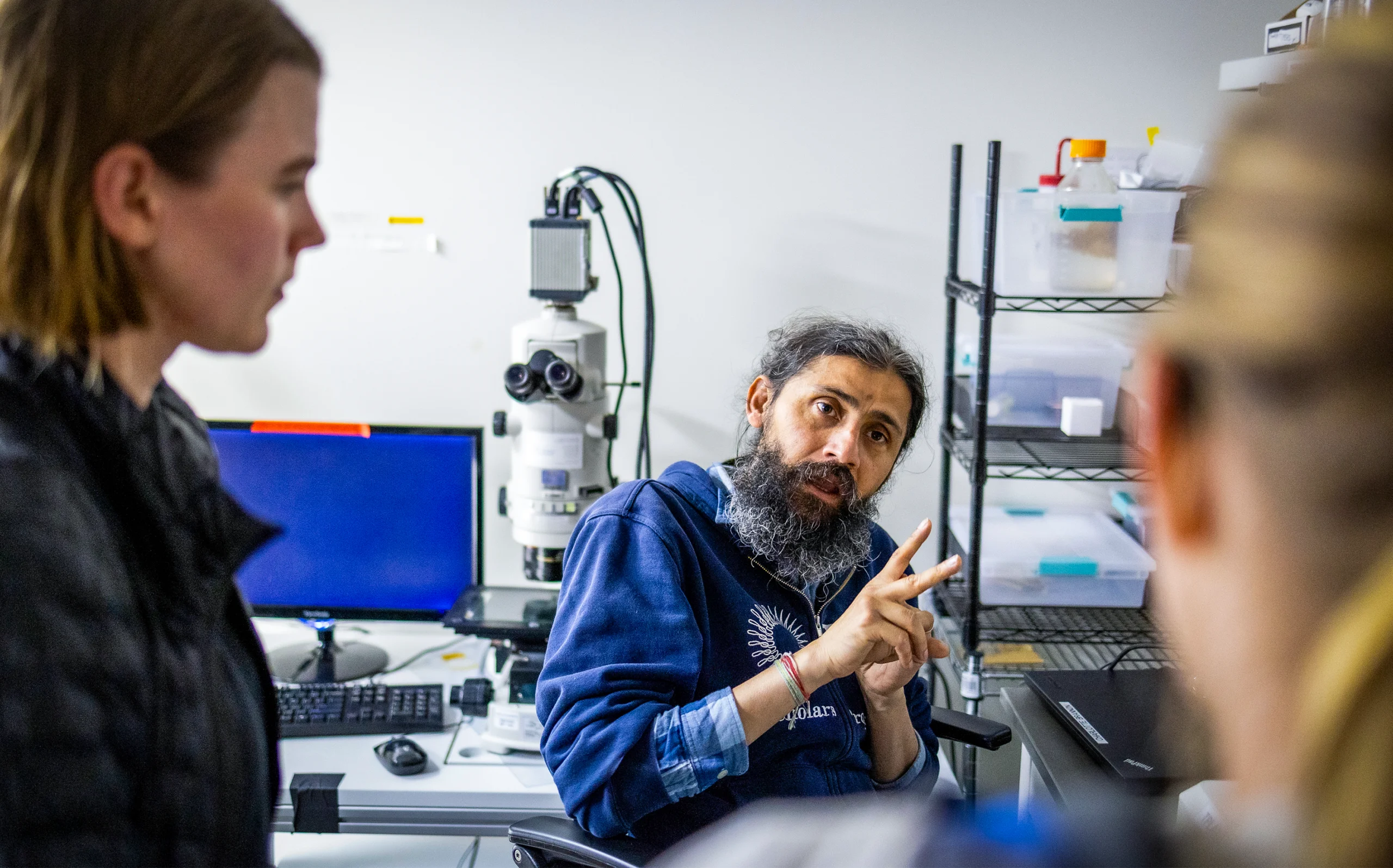 Manu Prakash speaks with students.