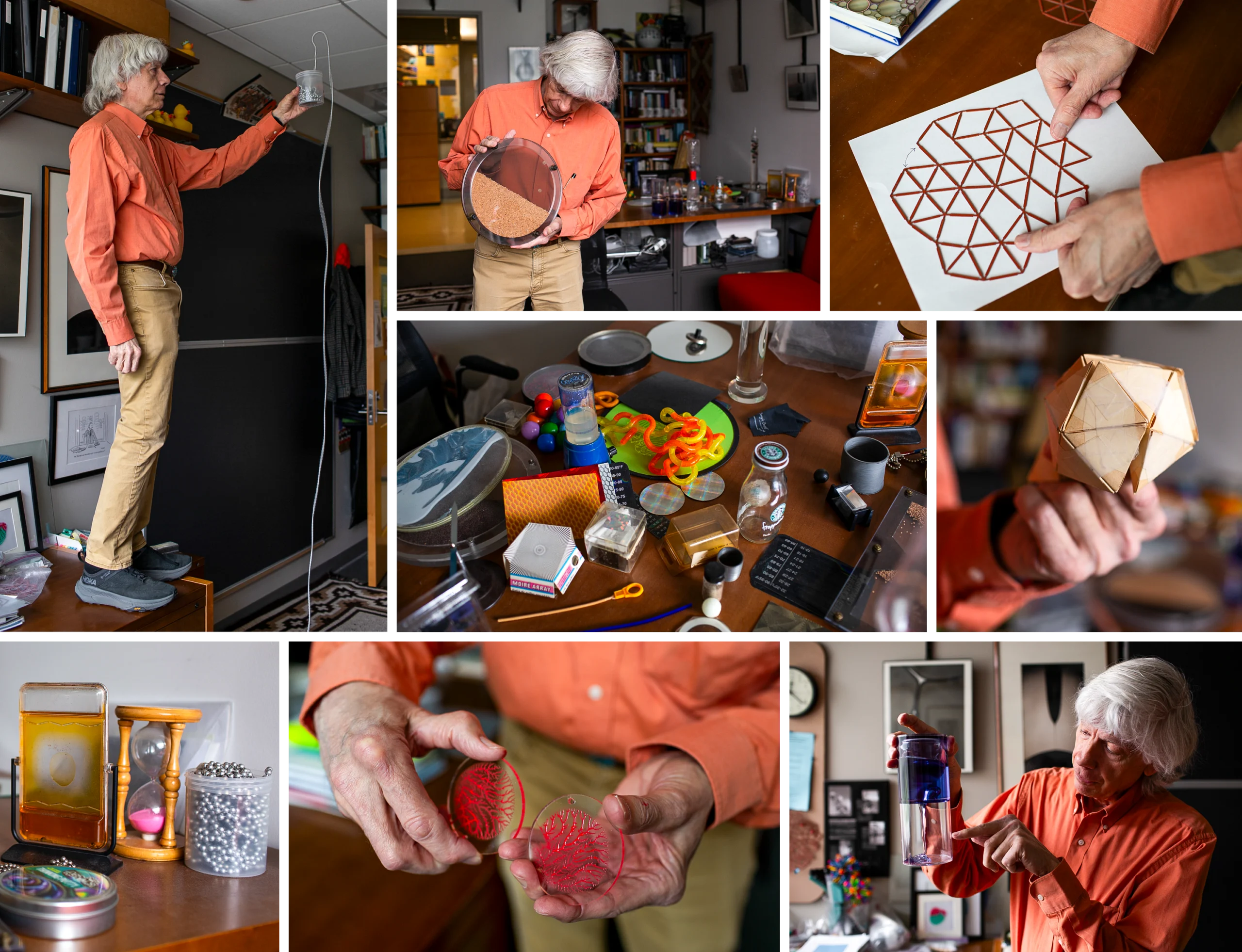 Nagel plays with a variety of toys in his office.