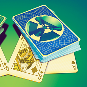 An illustration of two decks of cards showing an Ace and a Queen.