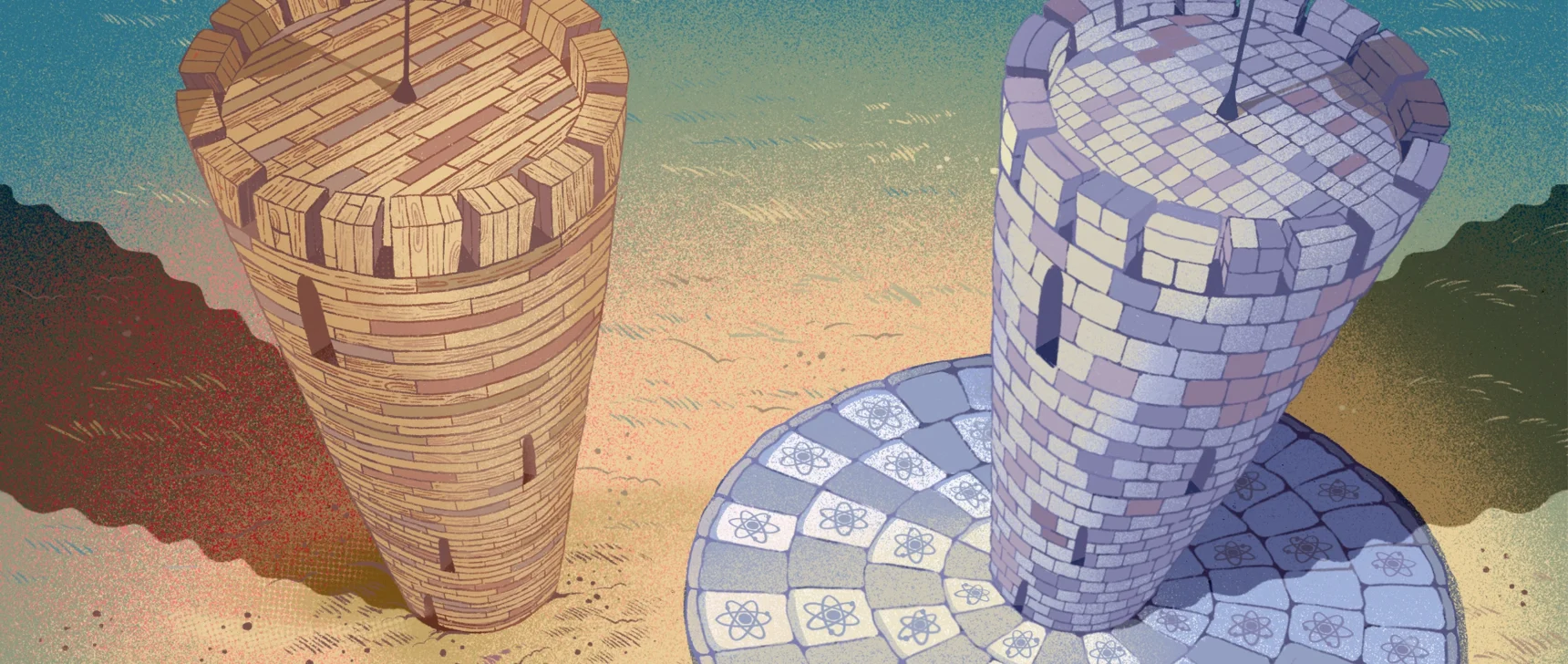 An illustration of two towers.