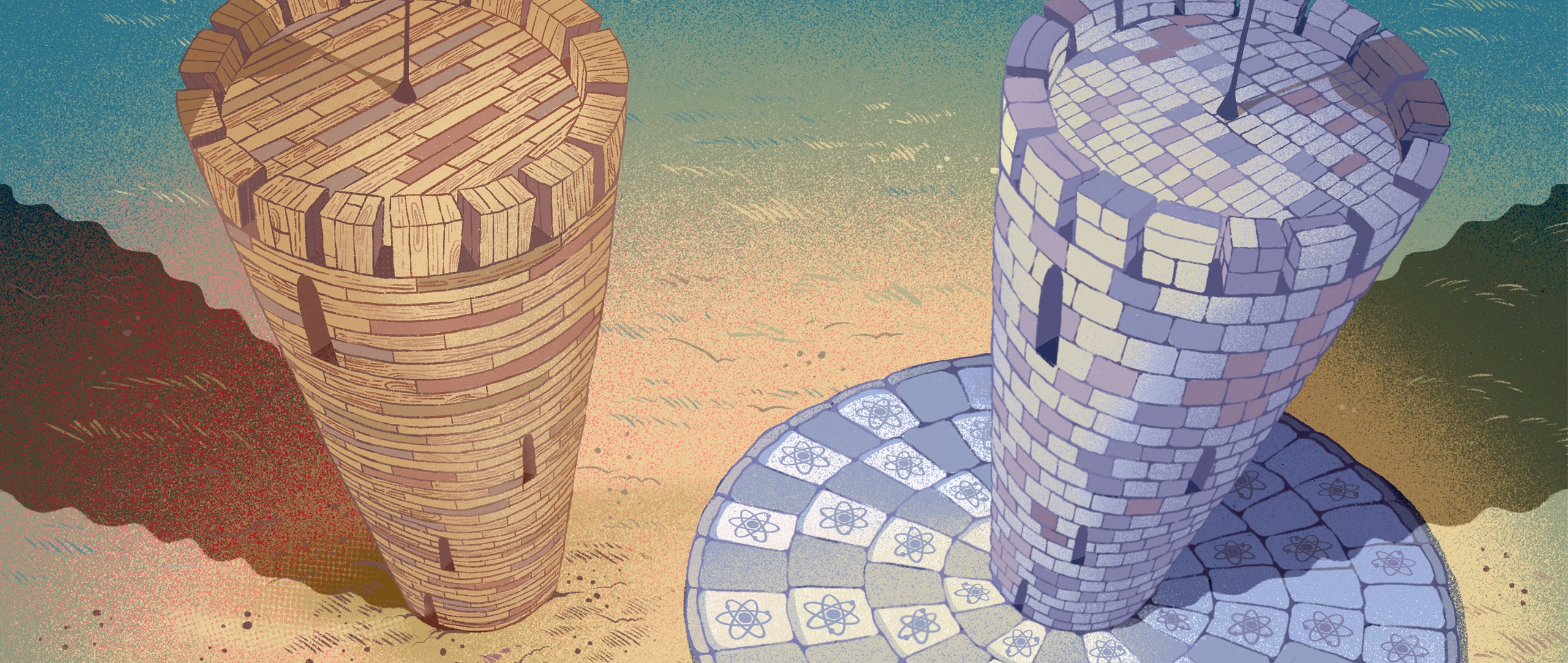 An illustration of two towers.