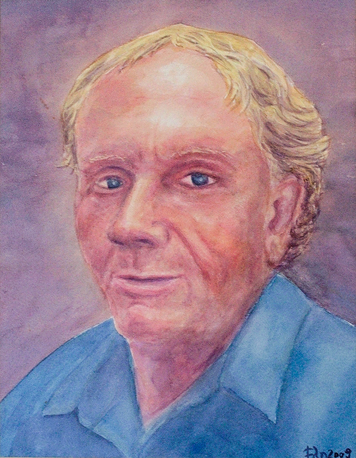 watercolor painting of a blond man.