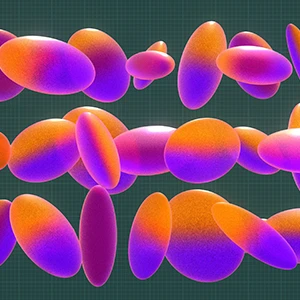 An array of ellipsoids transforming into spheres.