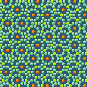 A looping animation of red, white and blue objects assembling into pentagons in a quasiperiodic arrangement.