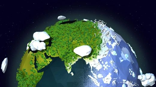A model of Earth with half of it covered in ice
