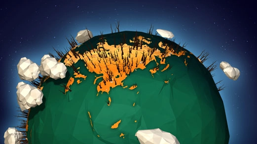 A model of earth with barren land and green oceans
