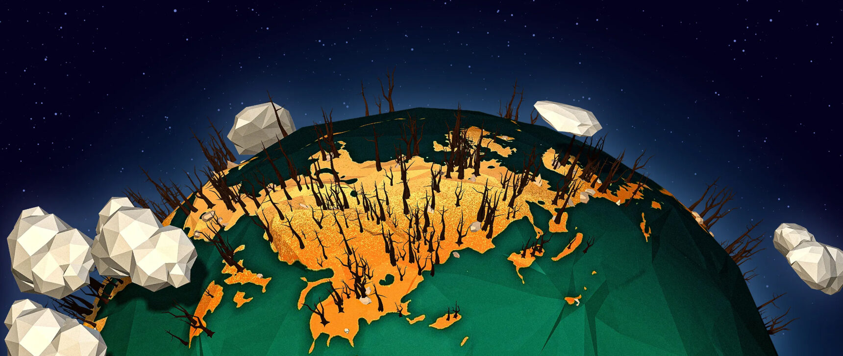 A model of earth with barren land and green oceans