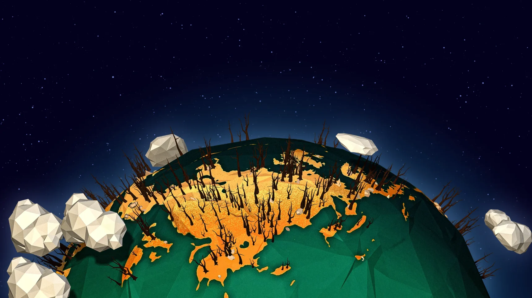 A model of earth with barren land and green oceans