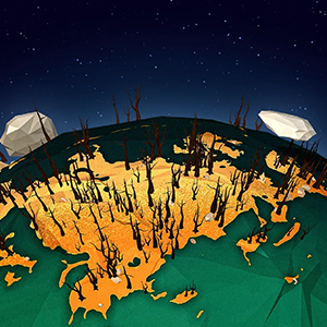 A model of earth with barren land and green oceans