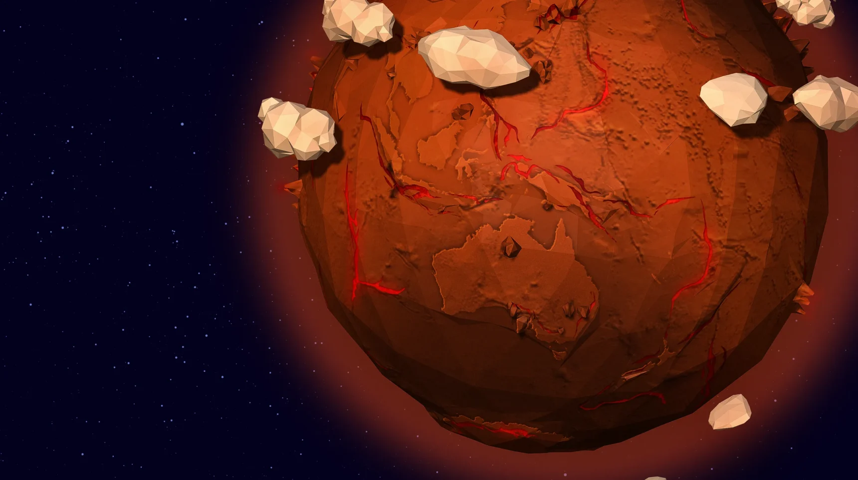A globe of earth appearing as venus with orange oceans and yellow clouds
