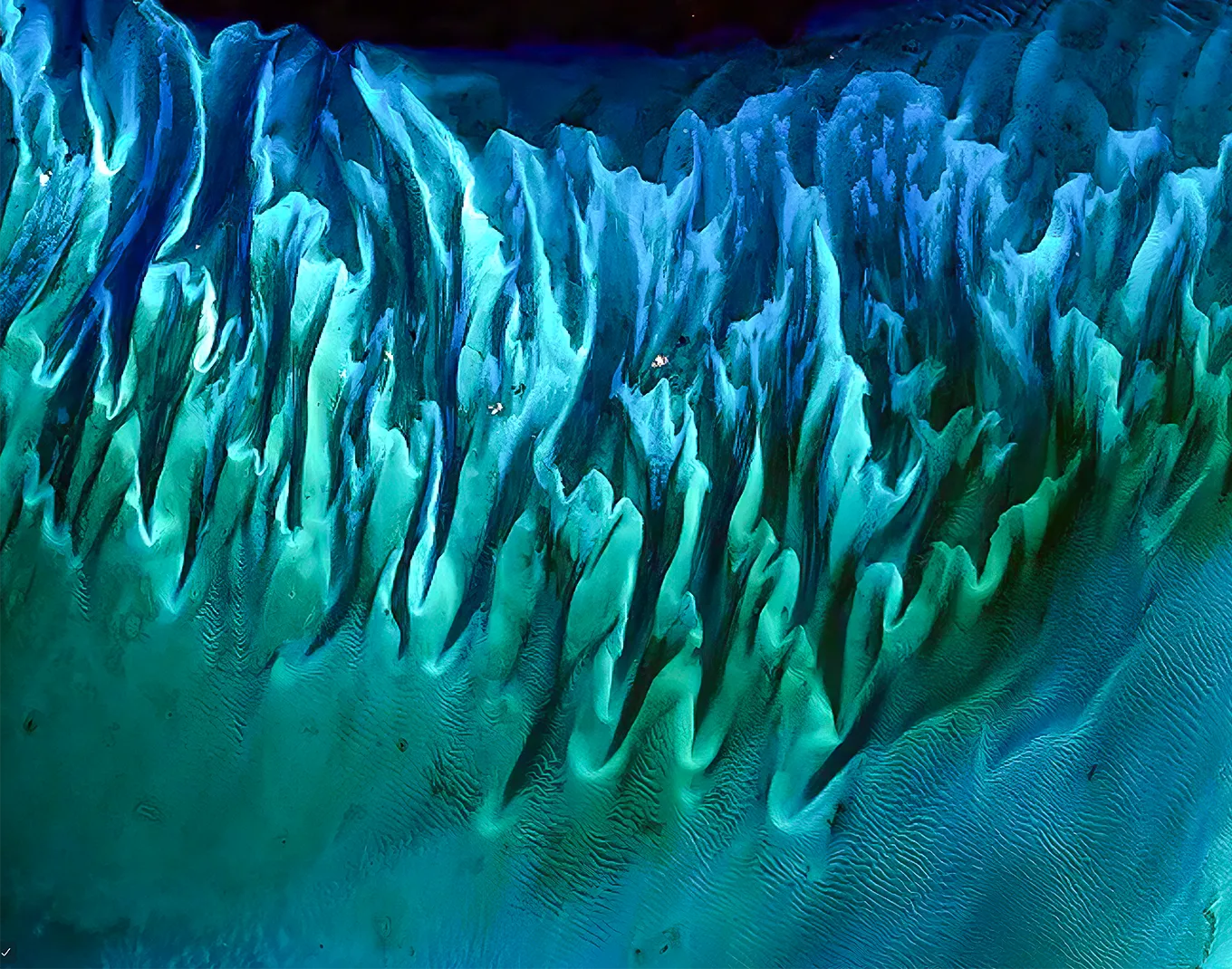 A satellite image of an oceanfront.