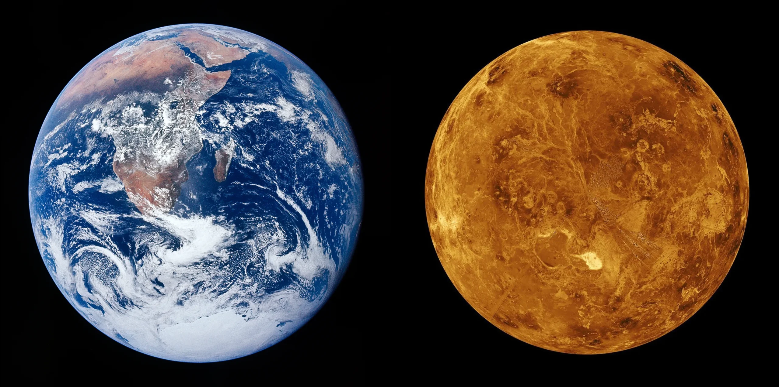 Earth and Venus side by side