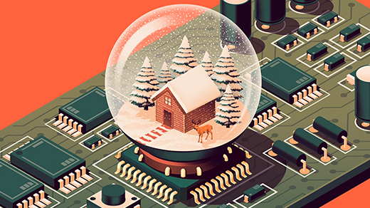 Circuit board with a snowglobe inside