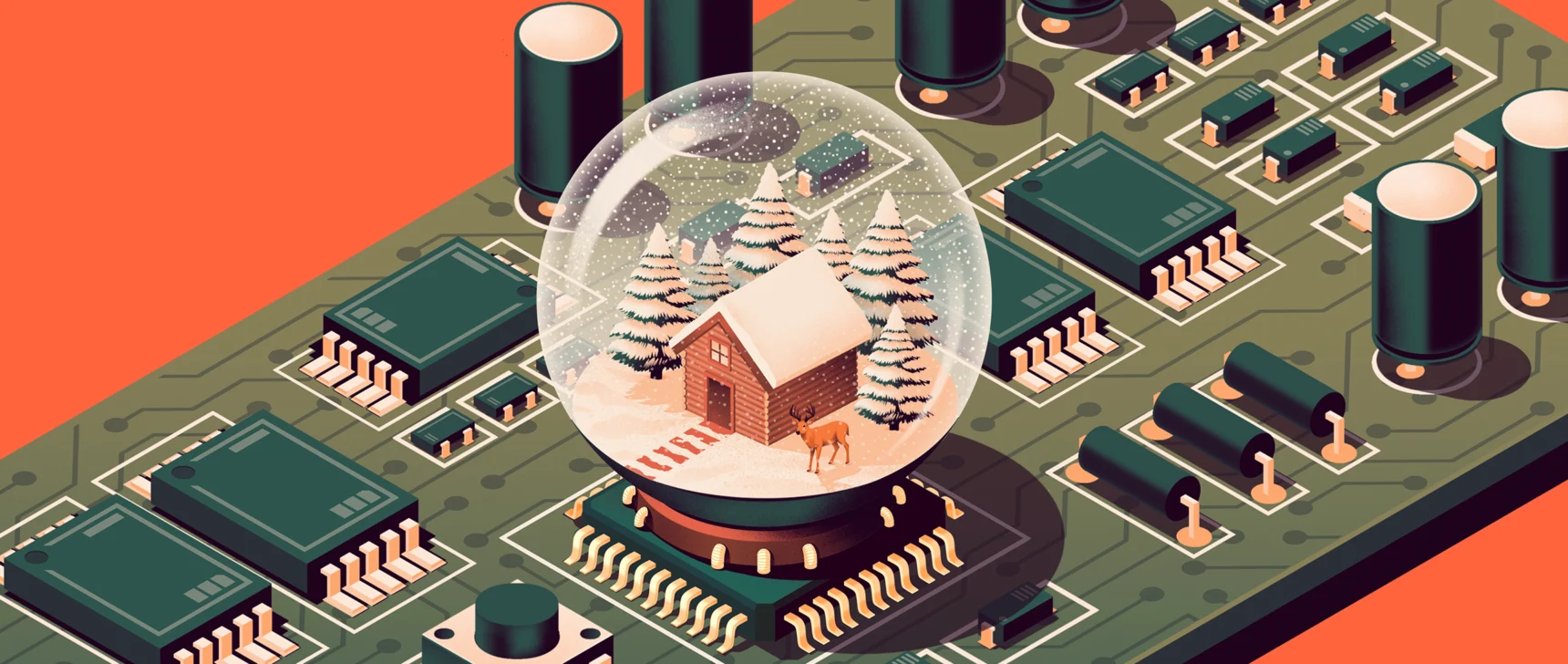 Circuit board with a snowglobe inside