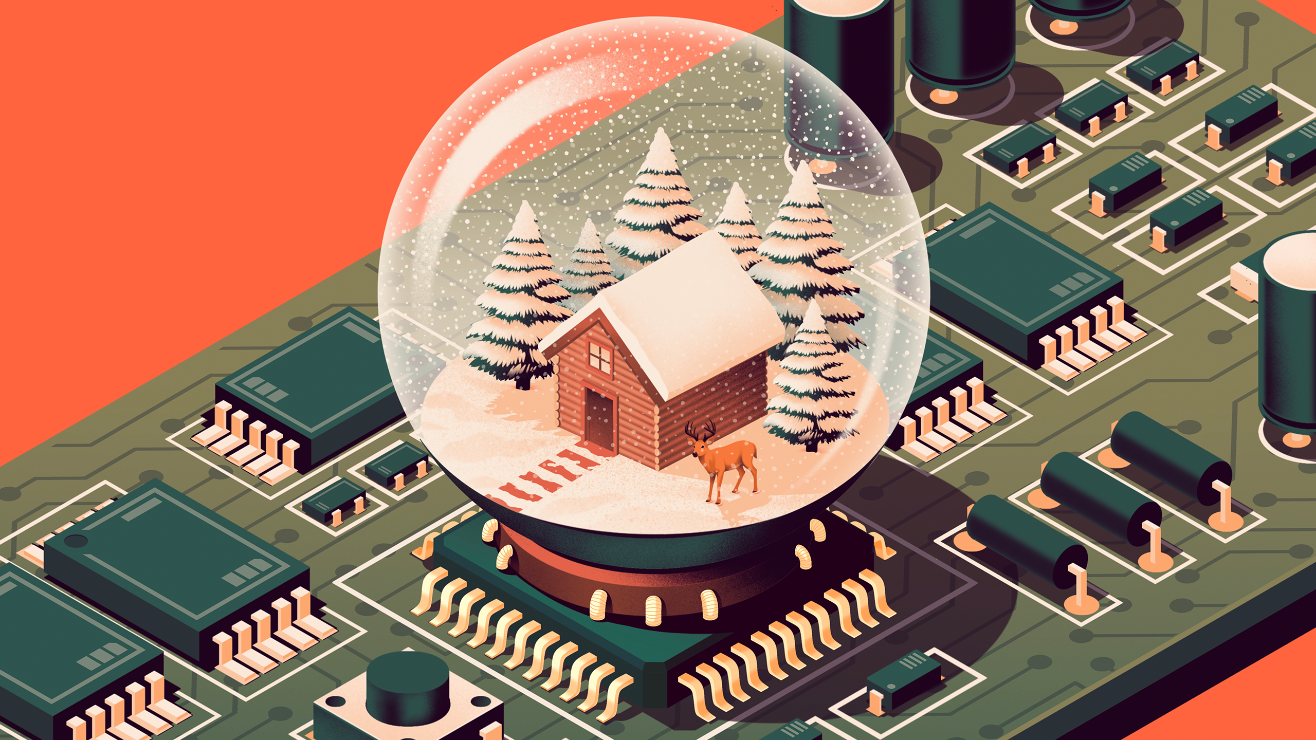 Circuit board with a snowglobe inside