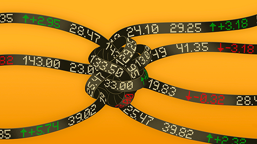 A tangle of stock tickers