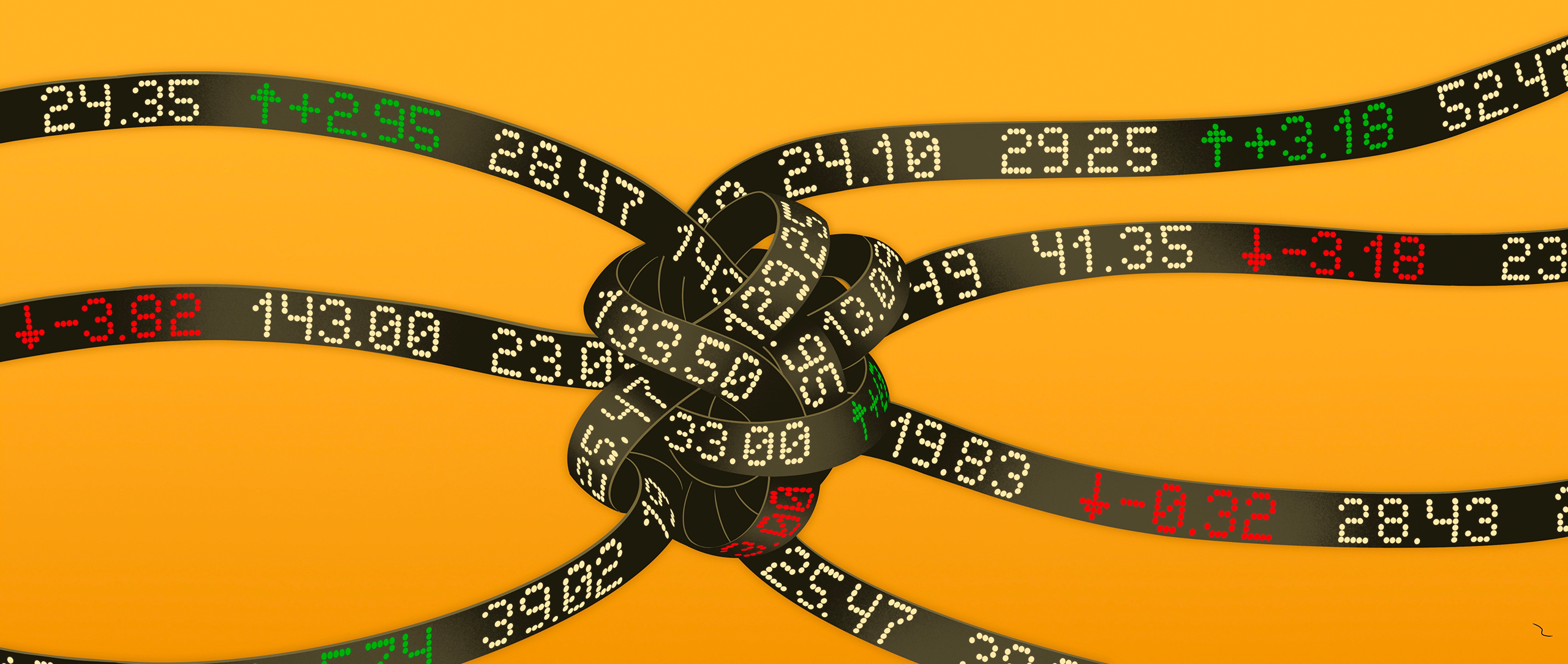 A tangle of stock tickers