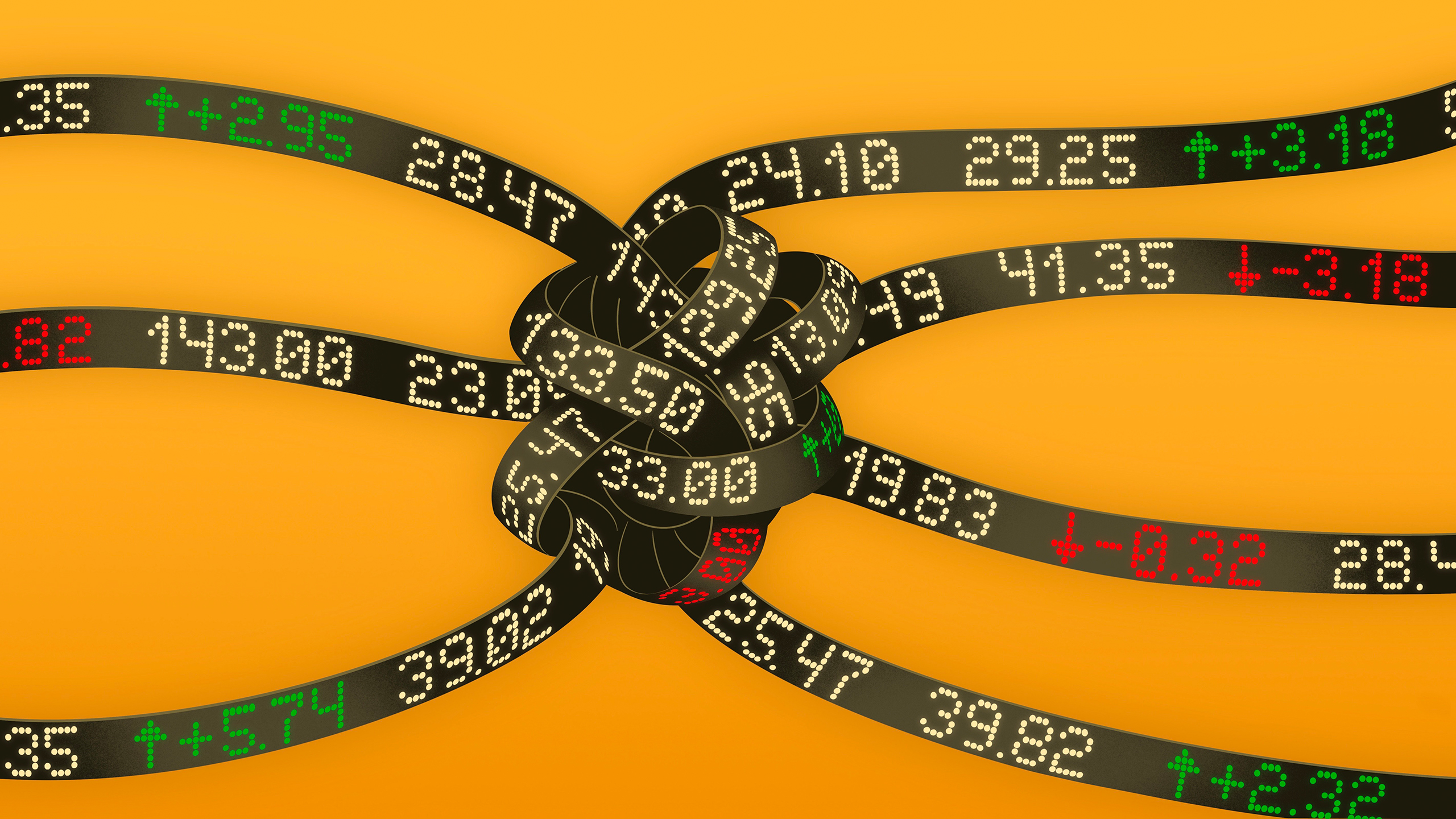 A tangle of stock tickers