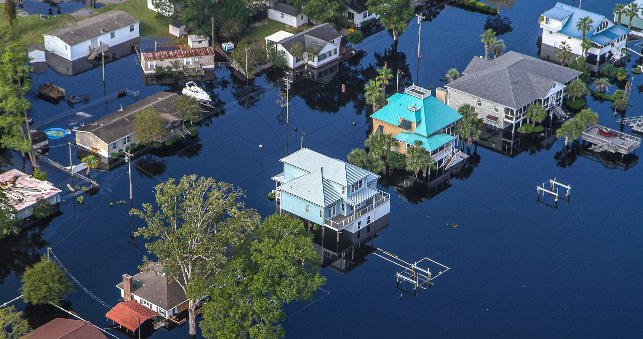 A flooded coastal neighborhood.