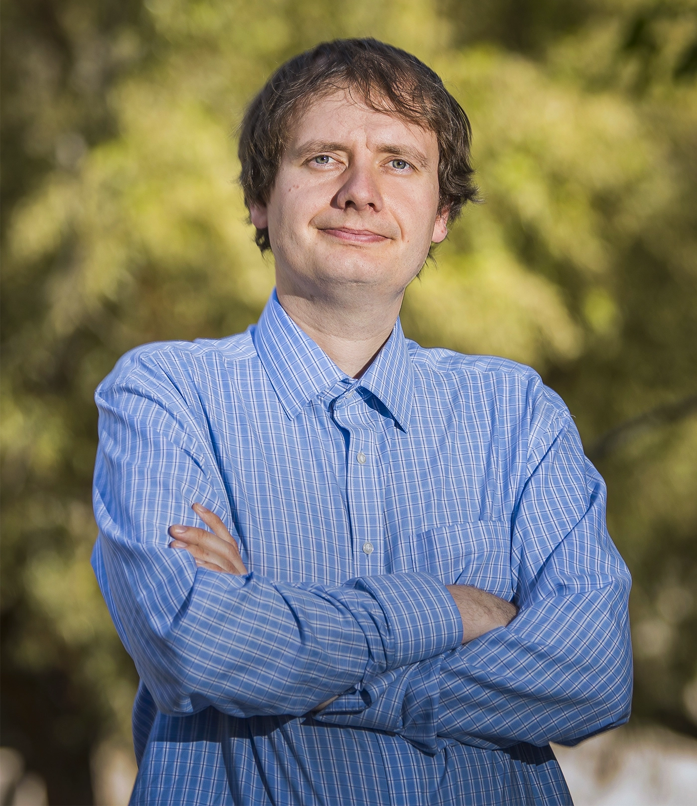 A man in a collared shirt.
