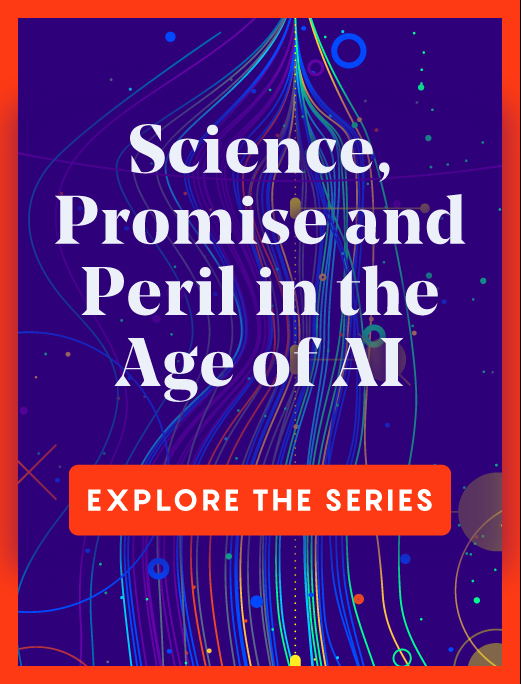 An ad for the Quanta Magazine series "Science, Promise and Peril in the Age of AI"
