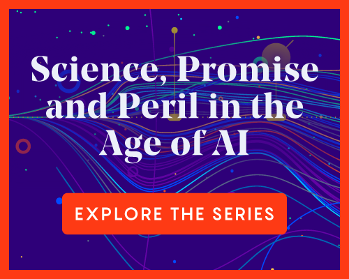 An ad for the Quanta Magazine series "Science, Promise and Peril in the Age of AI"