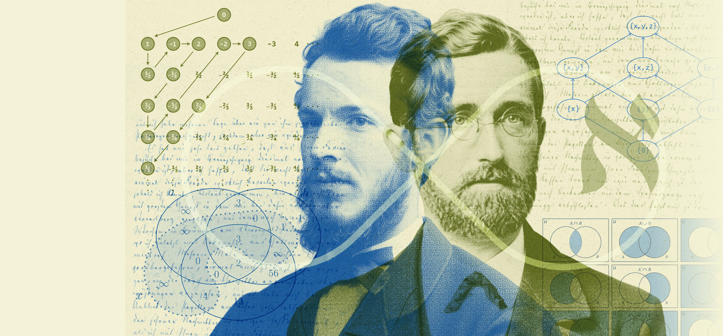 Georg Cantor and Robert Dedekind facing opposite directions