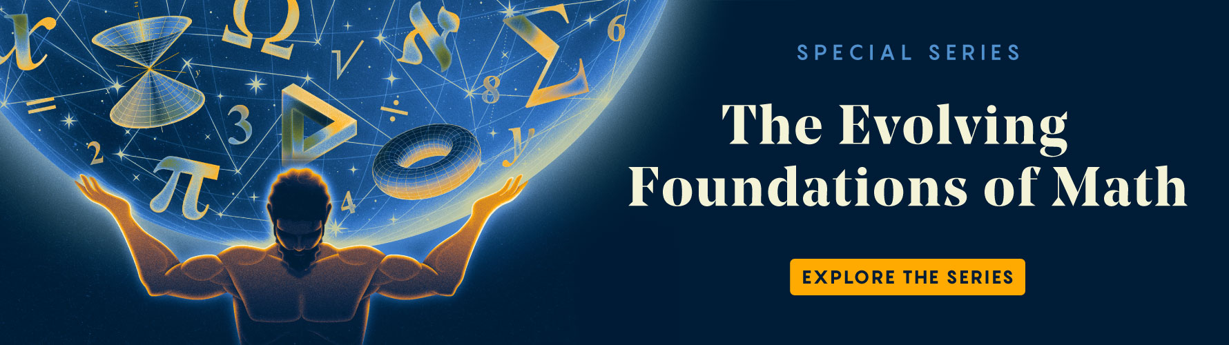 A man holding up a globe full of math symbols like Atlas