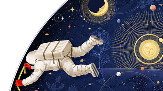 An astronaut in space measuring its edge