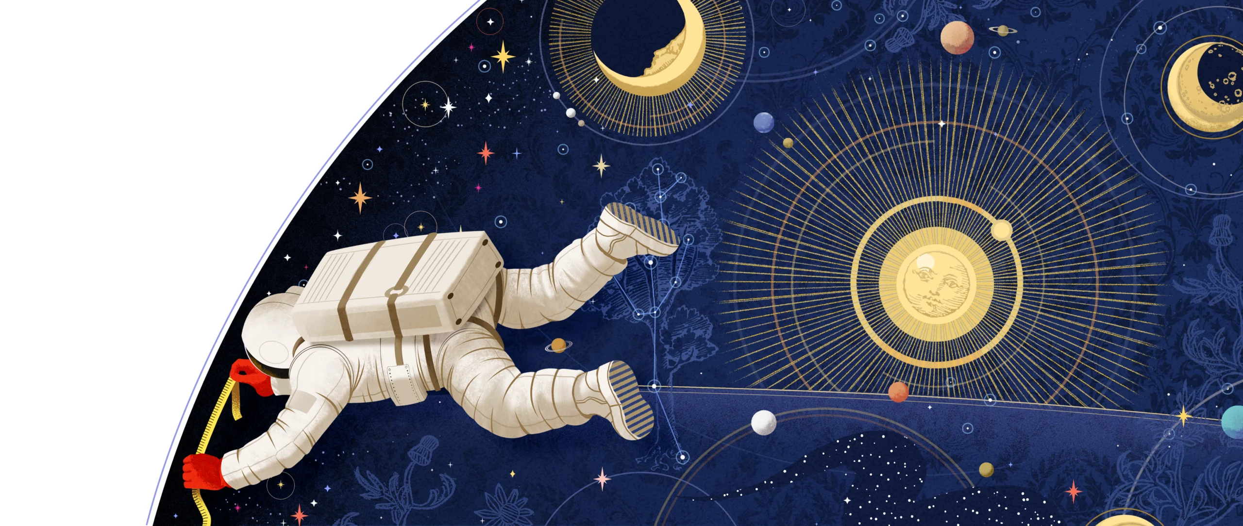 An astronaut in space measuring its edge