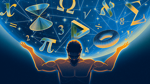 Atlas holding up a globe of mathematic symbols