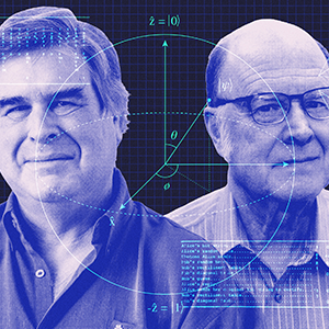 A collage with Gilles Brassard (left) and Charles Bennett.